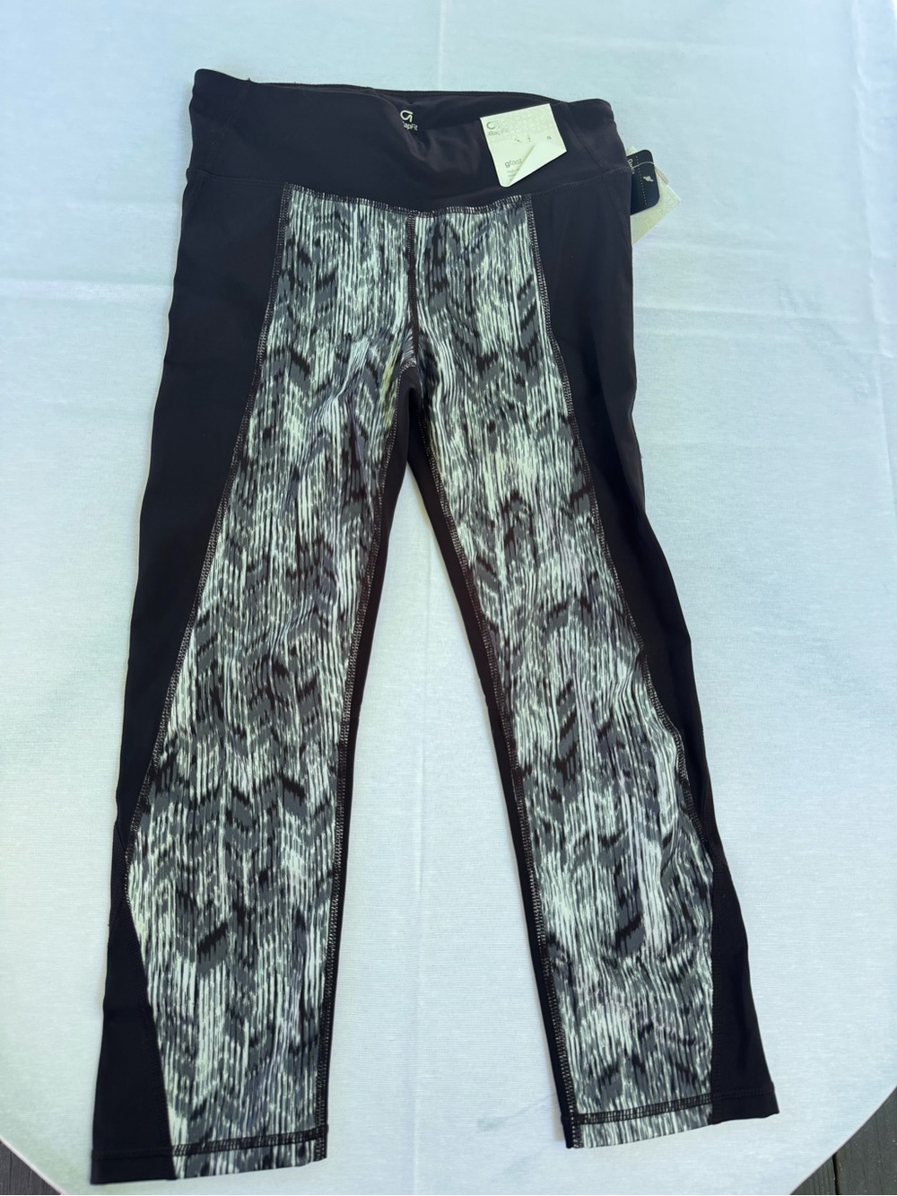 GAP Black Leggings with Monochrome Patterned Front Panels